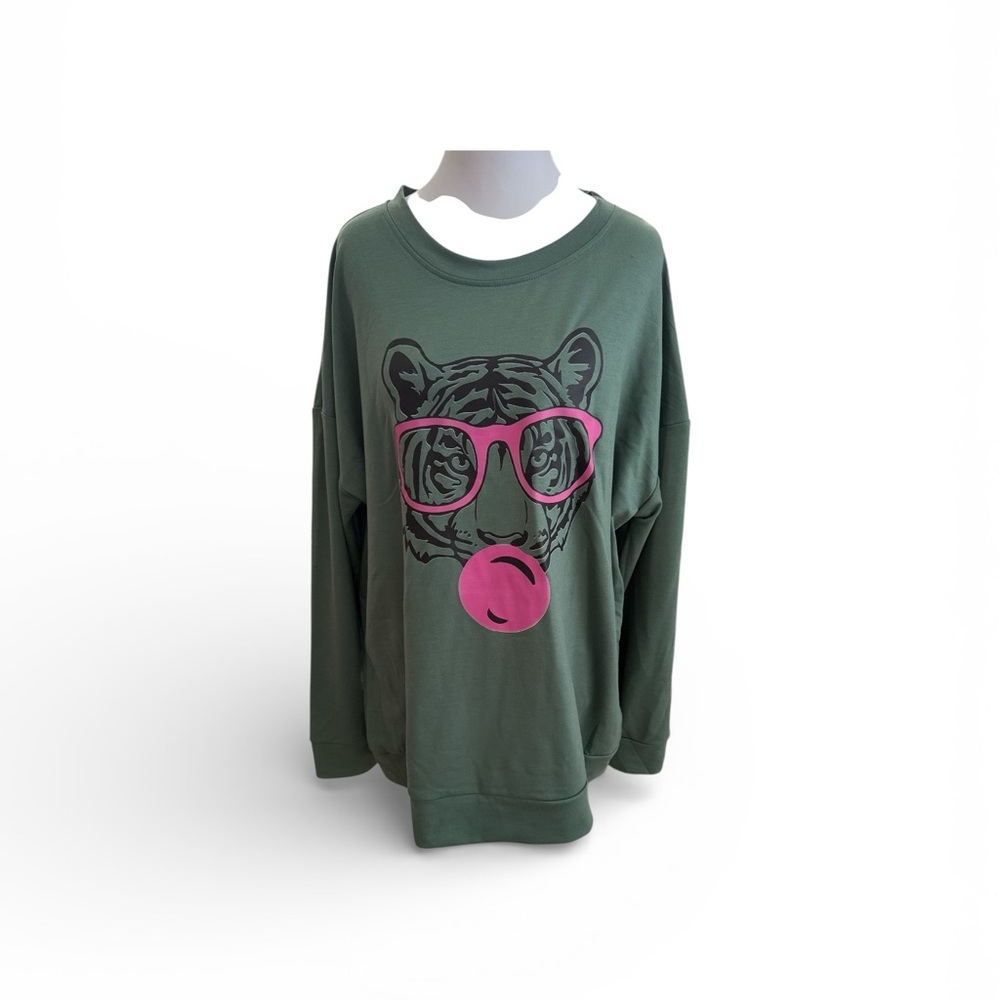Green Tiger Graphic Womens Shirt